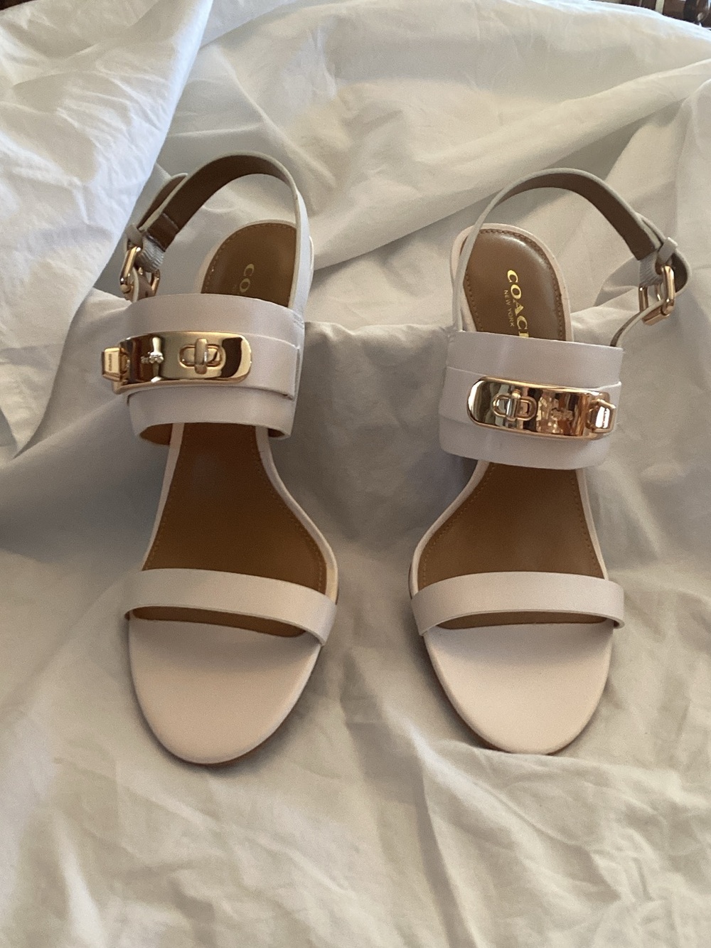 COACH chalk Sandals with Gold Hardware